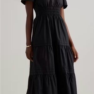 Quince black small Organic Cotton Poplin Tiered Maxi Dress